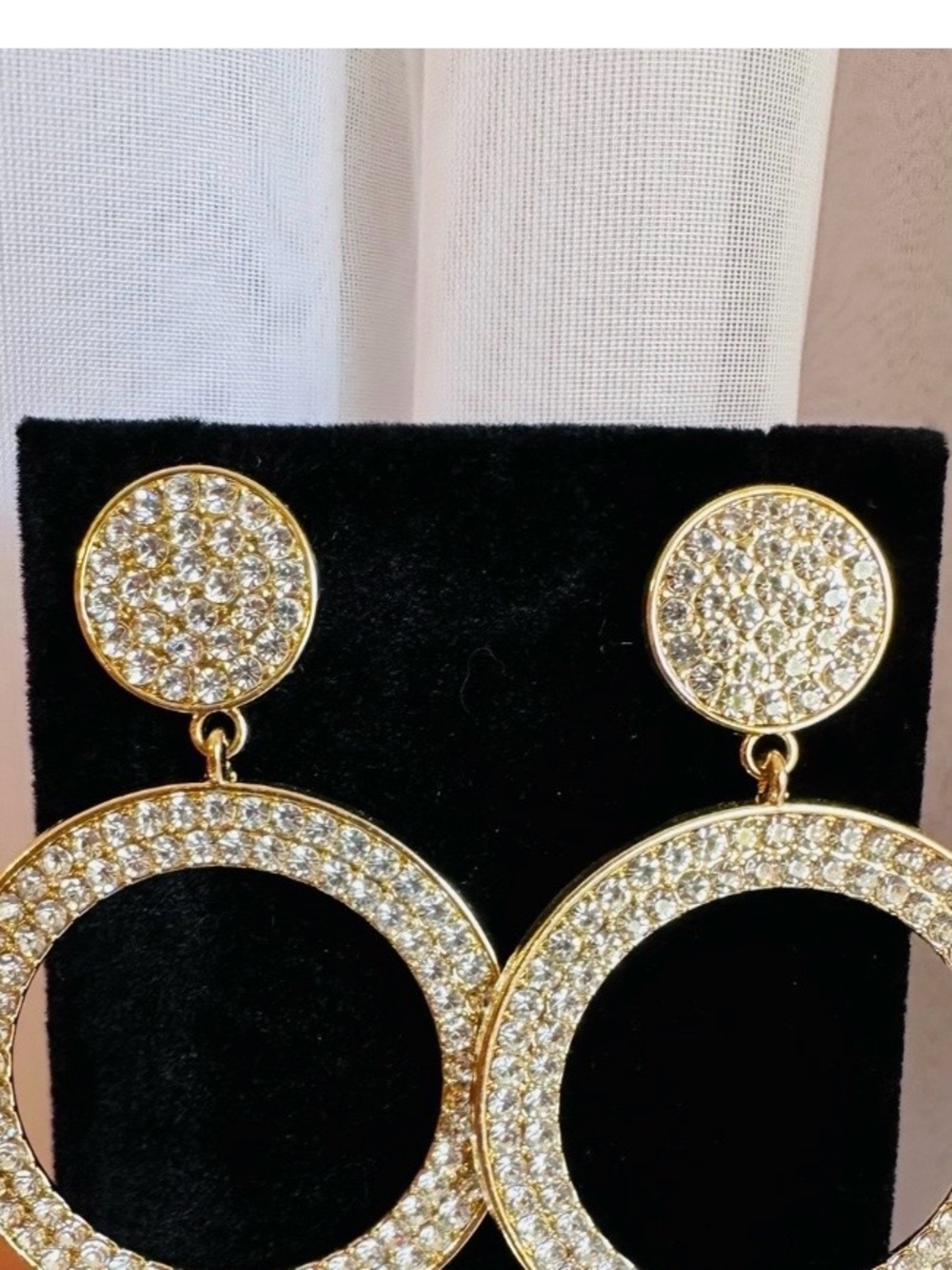 Gold Crystal Hoop Drop Earrings - Women Jewelry - Picture 6 of 8